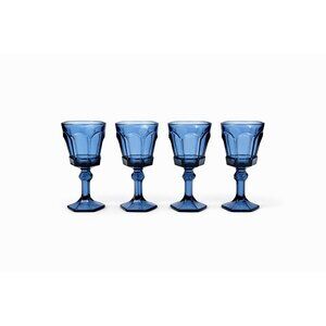 Wine Glass Goblet Set 4 Stemmed Claret Footed Vintage Fostoria Virginia Dark Blu